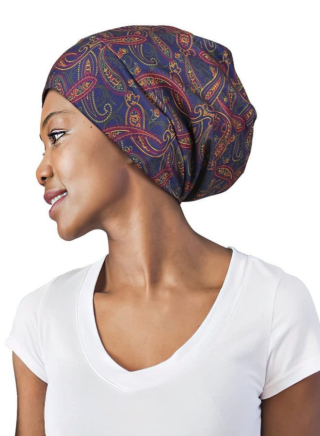 FocusCare Sleep Slouchy Headwear for Frizzy Women Curly Hair Satin Cap Stripe Black Yellow - Image 1